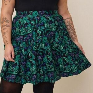 Torrid - Green Floral Studio Luke Ponte A-Line Skirt